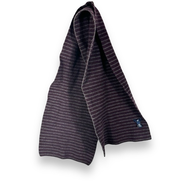 Gap 100% Merino Wool Casual Stripe Unisex Scarf, Eggplant/Grey Stripe, OS - Picture 1 of 12